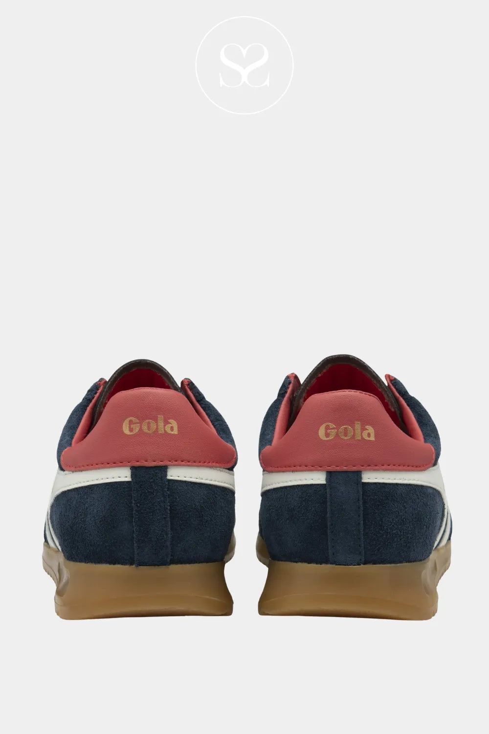 GOLA TORPEDO NAVY/WHITE/PINK TRAINERS FOR WOMENS CASUAL WEAR WITH GOLD GOLA LOGO ON HEEL