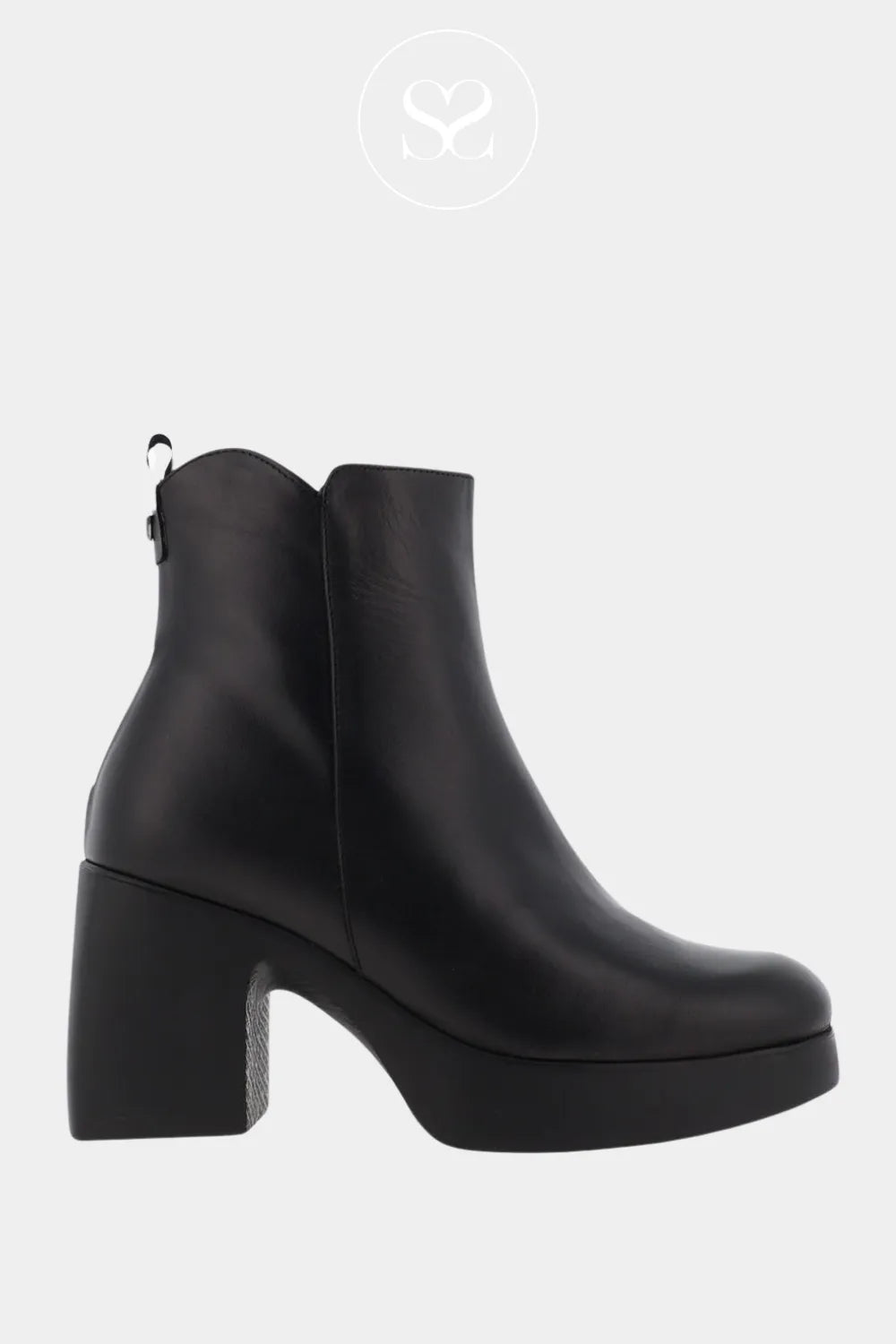 WONDERS BLACK PLATFORM BLOCK HEEL ANKLE BOOTS H-4981