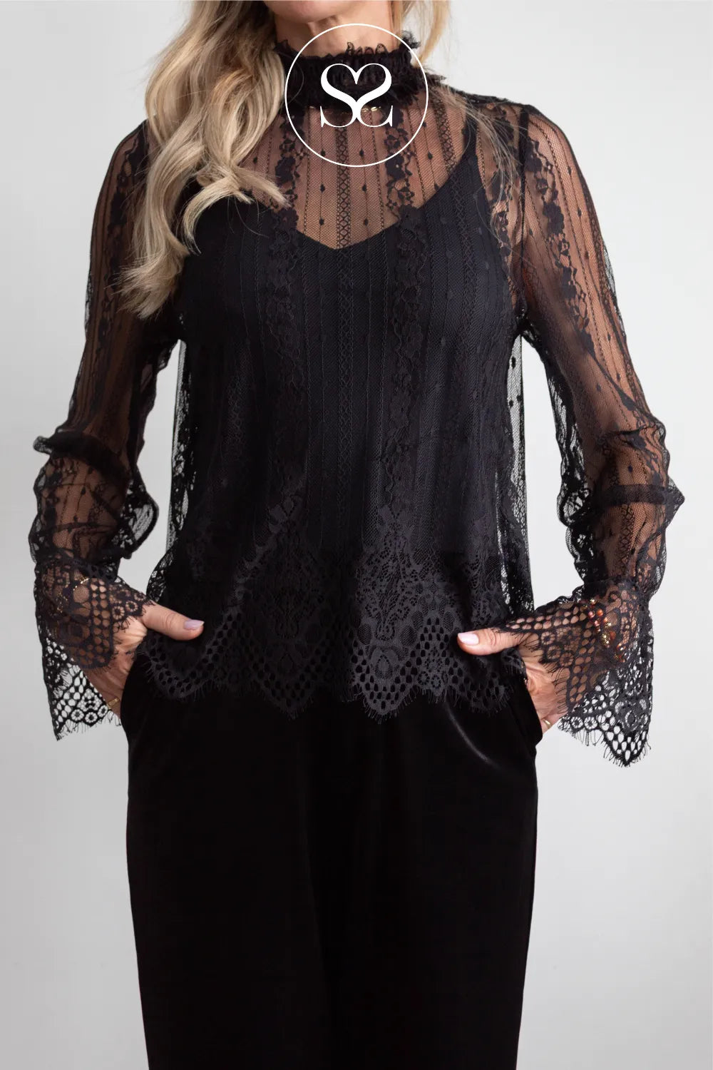 Black High-Neck Lace Blouse — 81109
