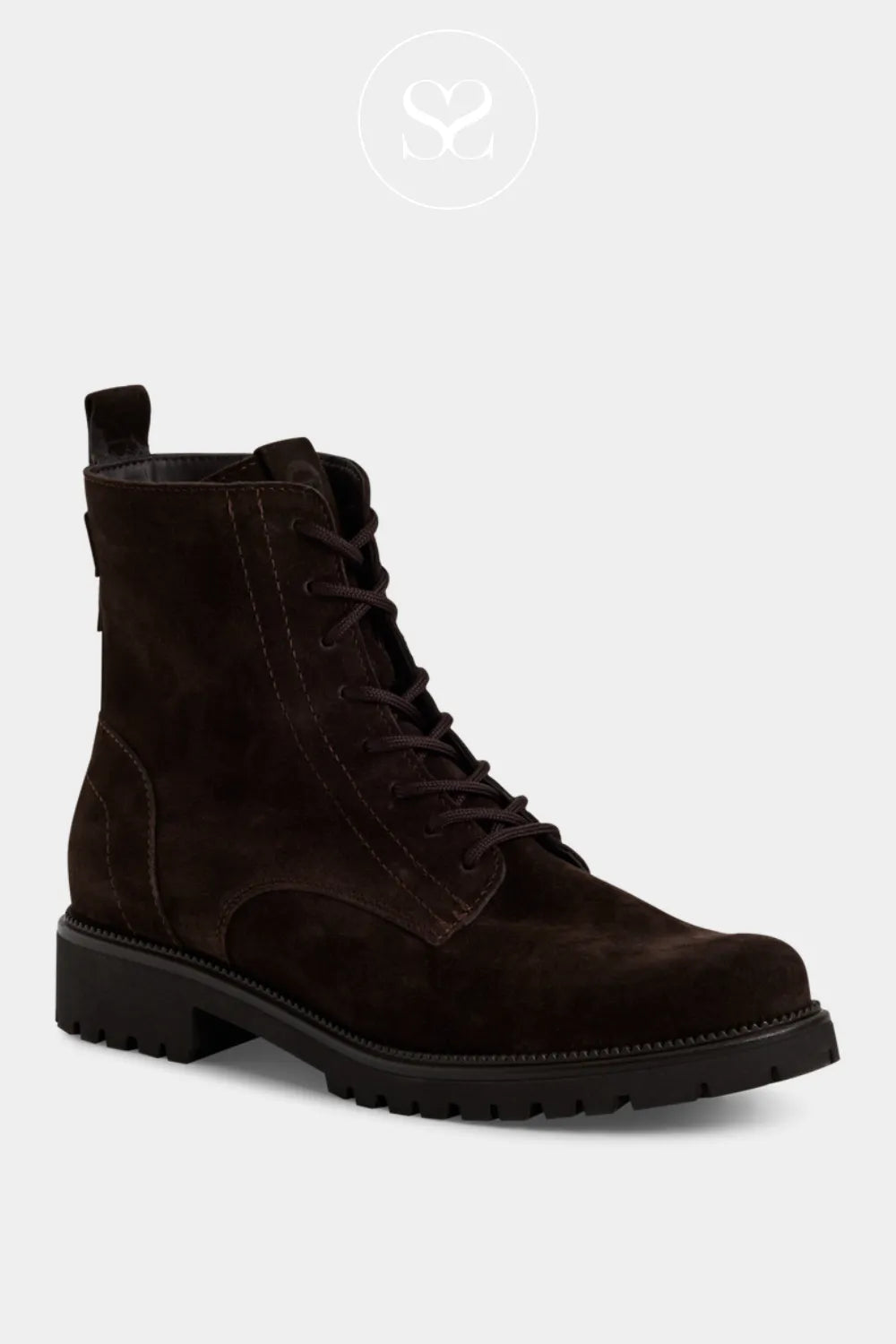 TAMARIS BROWN LEATHER SUEDE LACE UP ANKLE BOOTS 1-25402-43