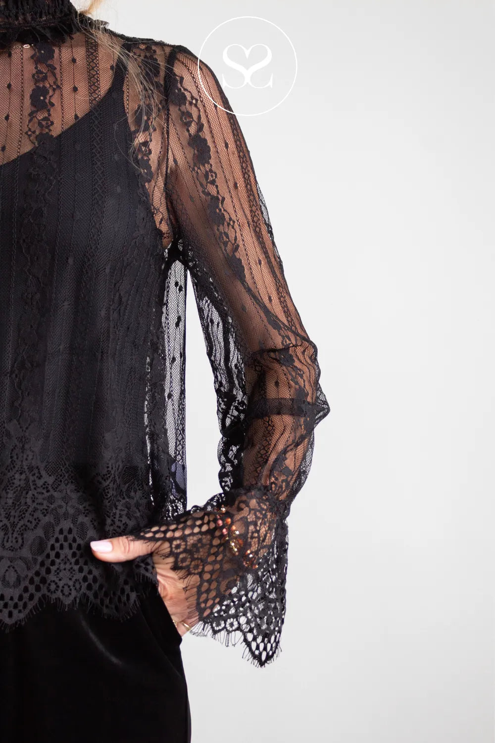 Black High-Neck Lace Blouse — 81109