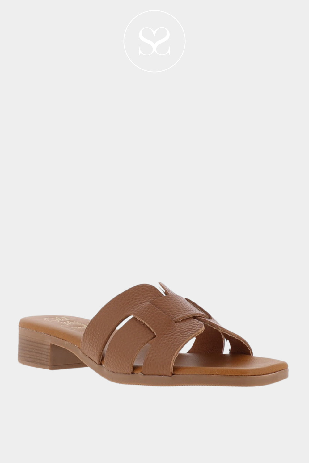 Oh My Sandals Tan Block Heel Slider Sandals 5880