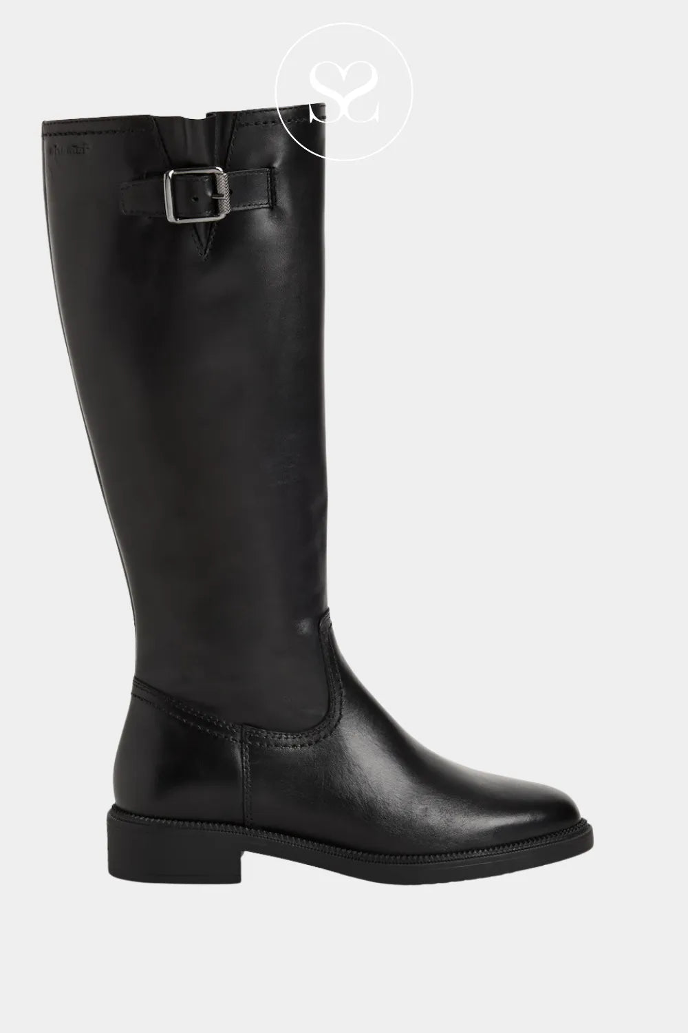 TAMARIS BLACK BLOCK HEEL KNEE HIGH BOOTS - 1-25503-45  FOR WOMEN WITH ADJUSTABLE METAL BUCKLE DETAIL