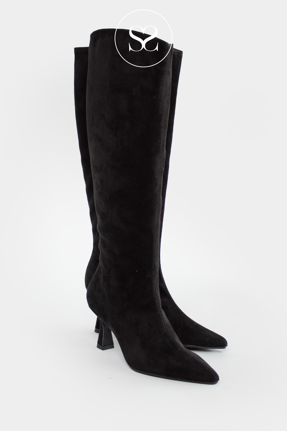 LODI BLACK SUEDE POINTED TOE KNEE HIGH BOOTS - GINEBRO