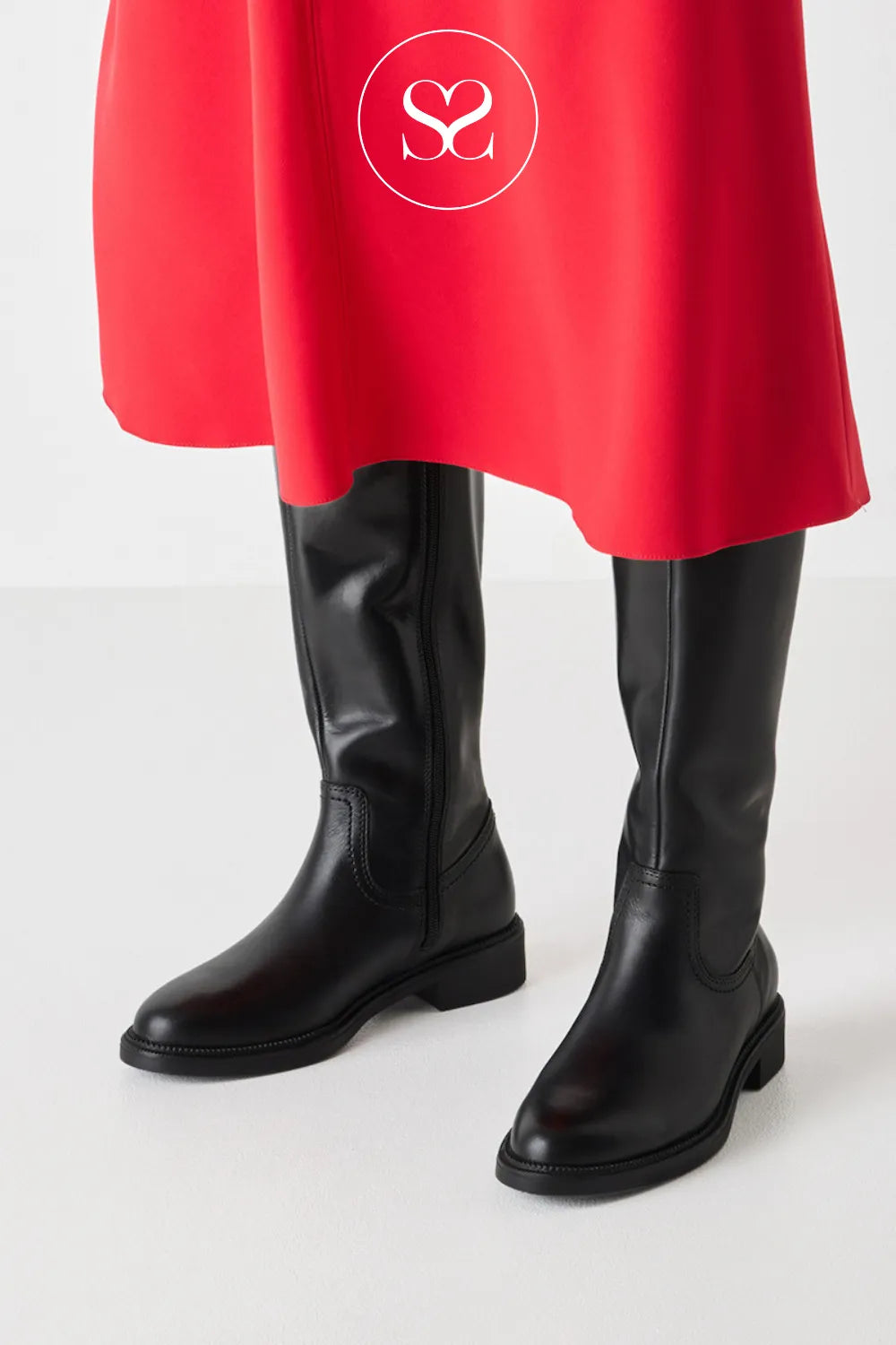 TAMARIS BLACK BLOCK HEEL KNEE HIGH BOOTS - 1-25503-45  FOR WOMEN WITH INSIDE ZIP FOR CLOSURE