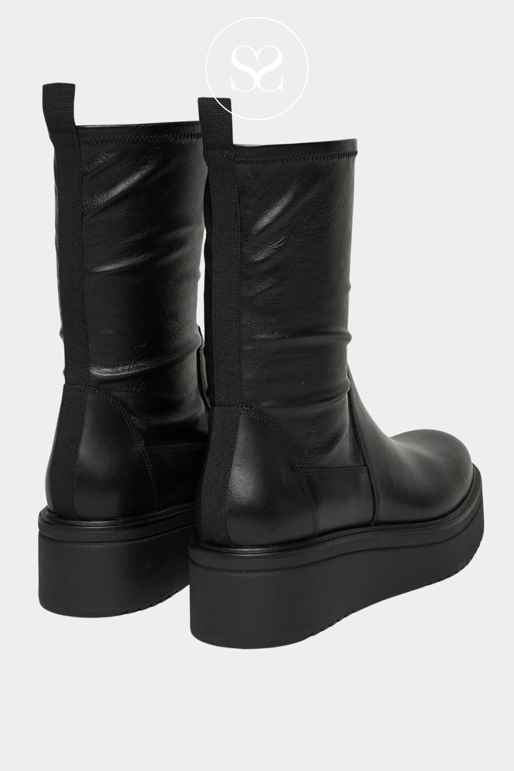 VAGABOND TARA 6046-002 BLACK LEATHER WEDGE SOCK BOOTS