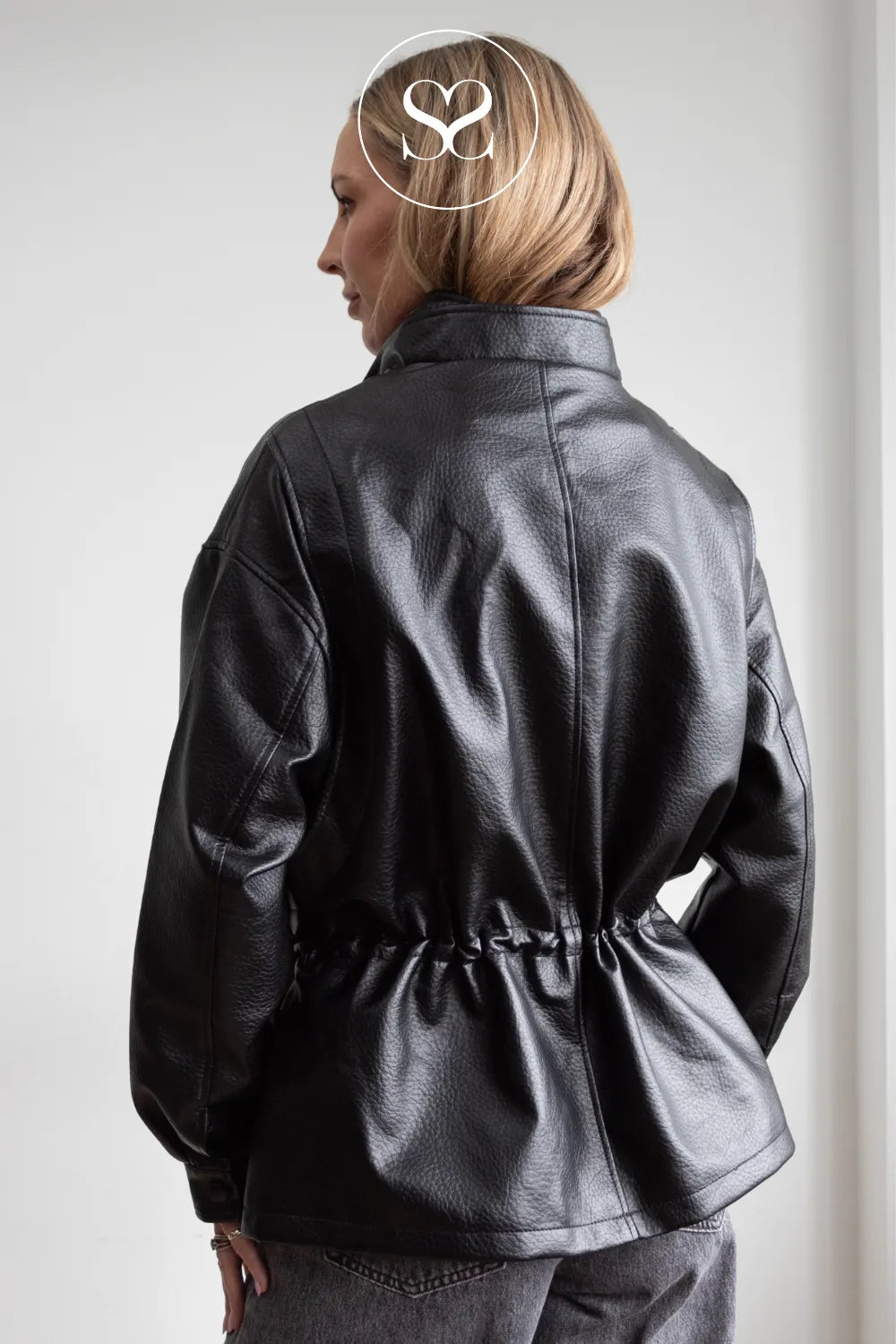 Black Double Breasted Leather Jacket- CV2213