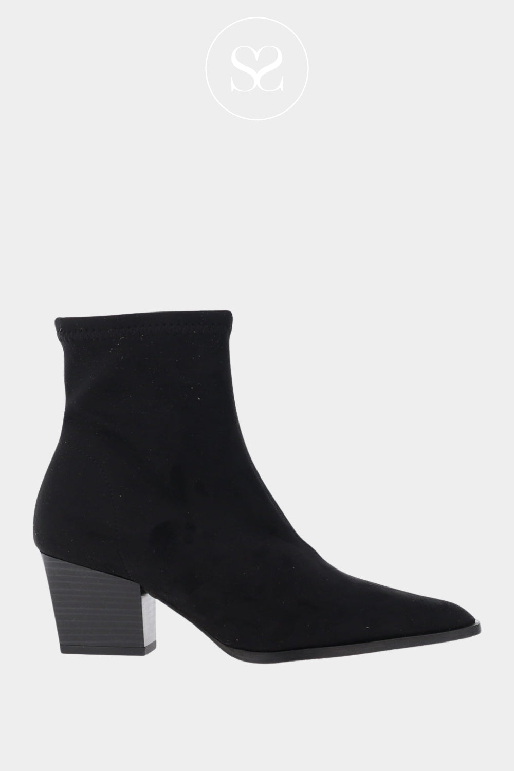 Miss Elastic Black Suede Western Style Sock Boots - 78151