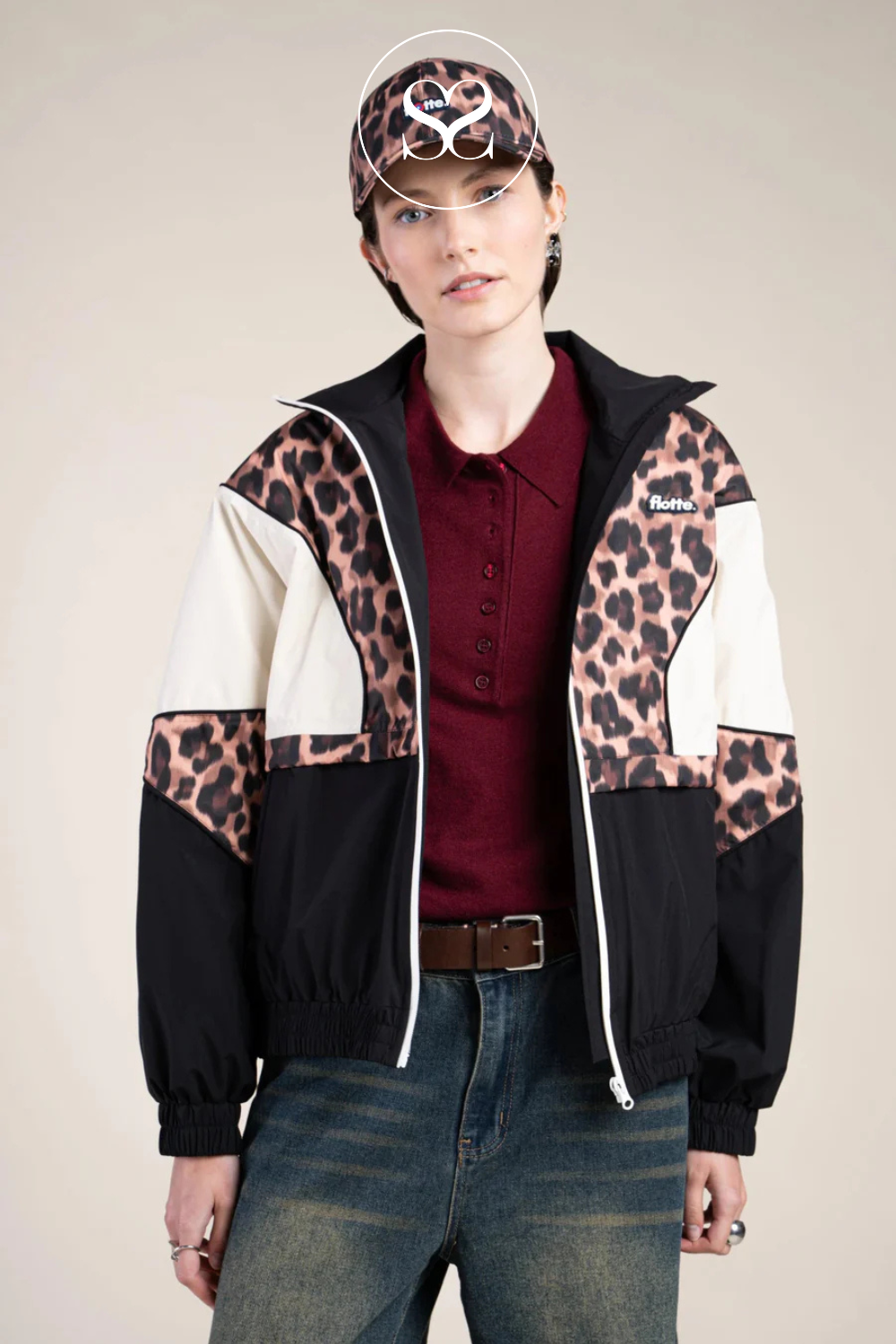 Flotte Black, Leopard Print & Cream Waterproof Jacket - Saint Martin