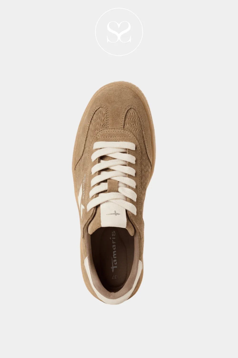 Tamaris Taupe and White Trainers - 1-23723-44 Durable gum sole for long-lasting grip and wear