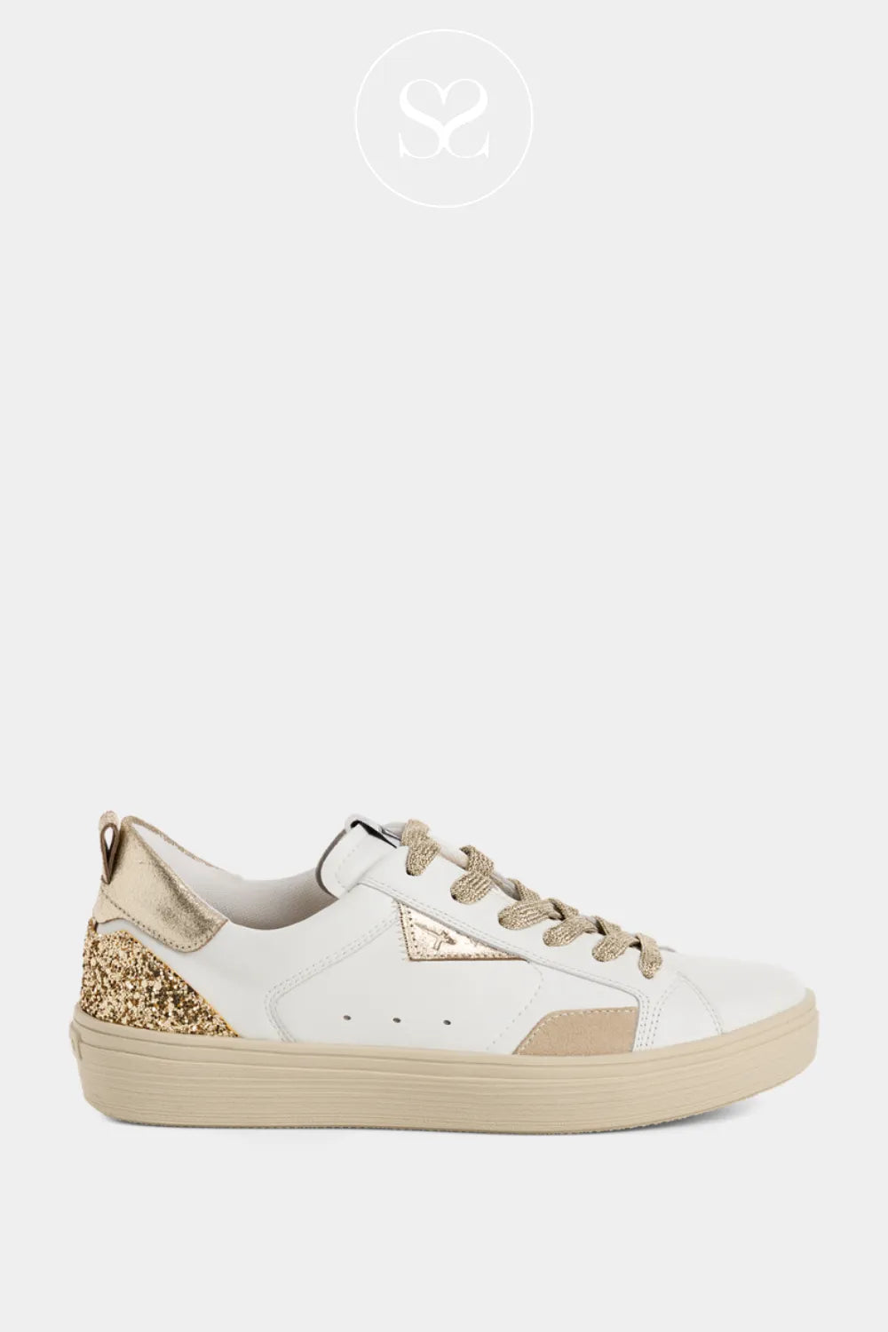 Tamaris White And Gold Trainers - 1-23706-46 Soft leather finish for a premium, breathable feel all day long