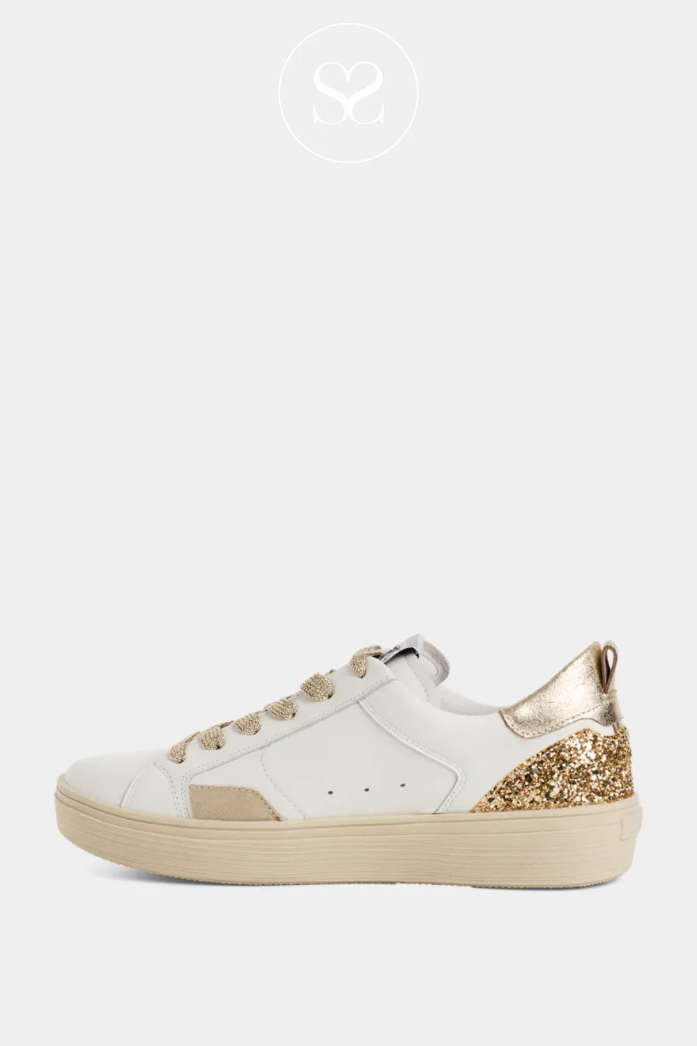 Tamaris White And Gold Trainers - 1-23706-46 Chic gold detailing that adds subtle shine and elegance