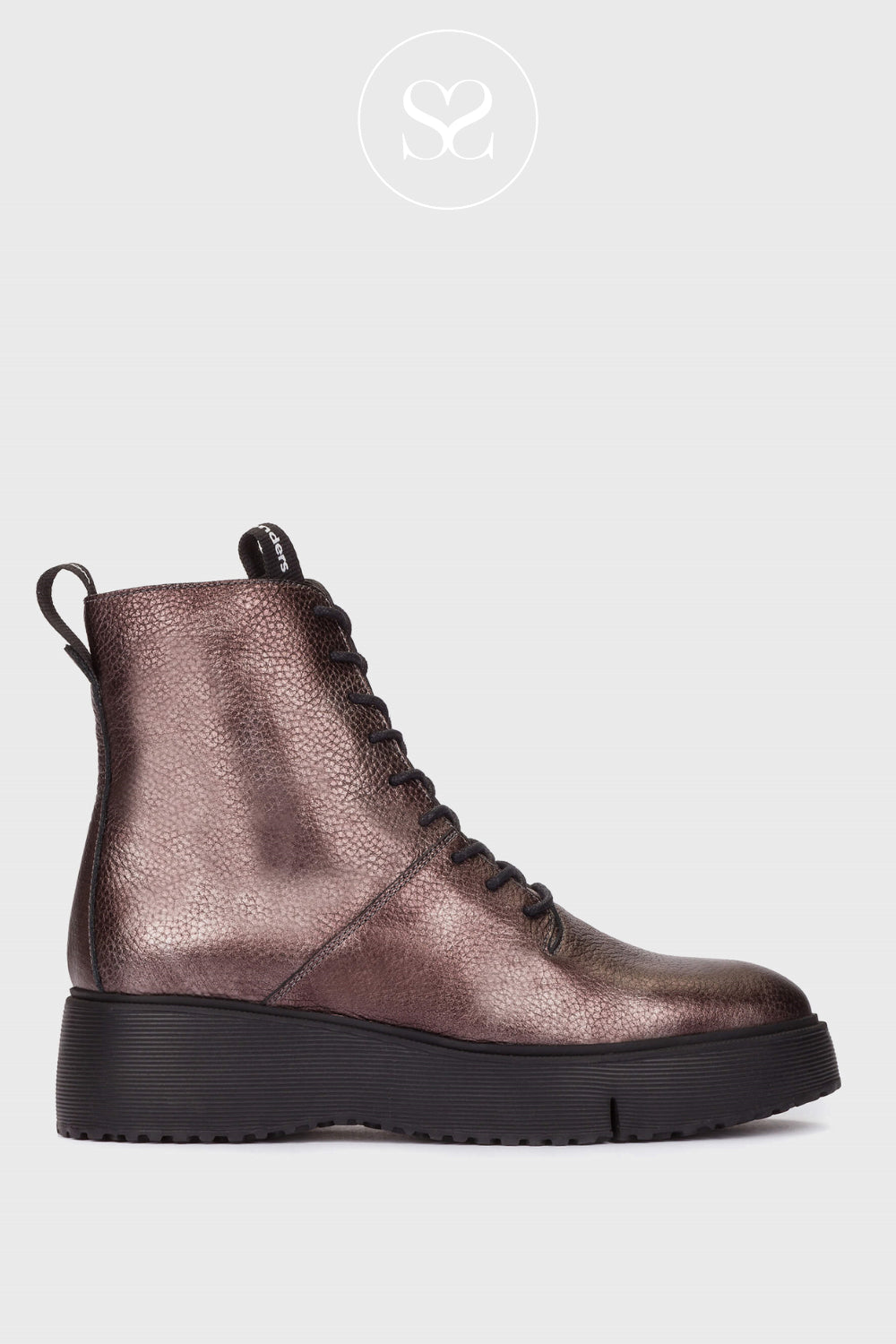 Wonders Pewter & Black Lace Up Wedge Boots - A-9350