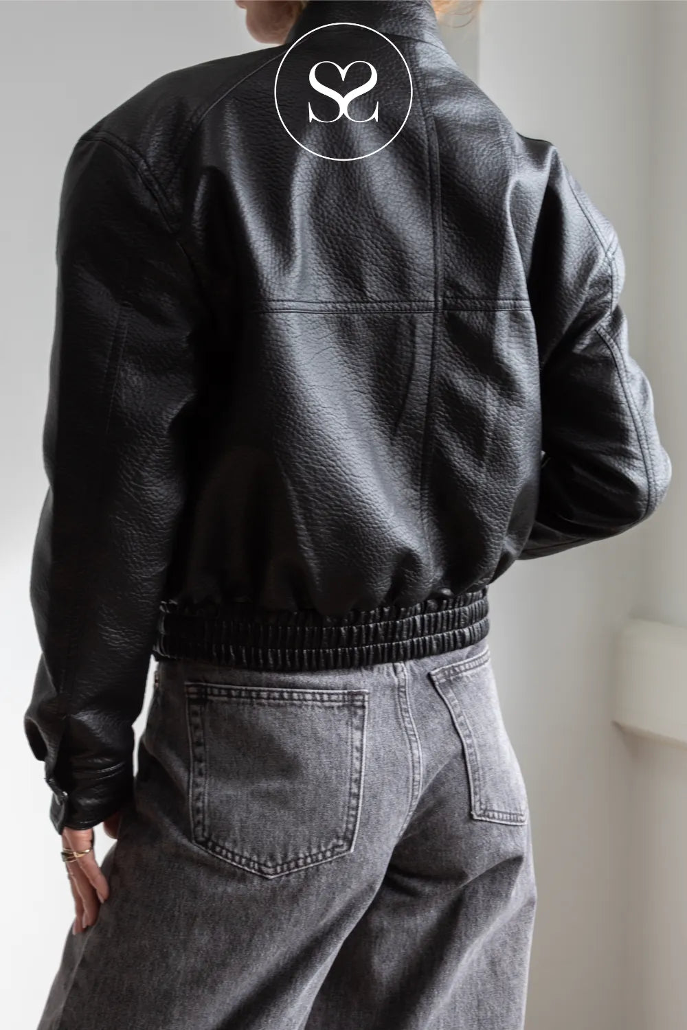 Black Cropped Leather Jacket - CV2202