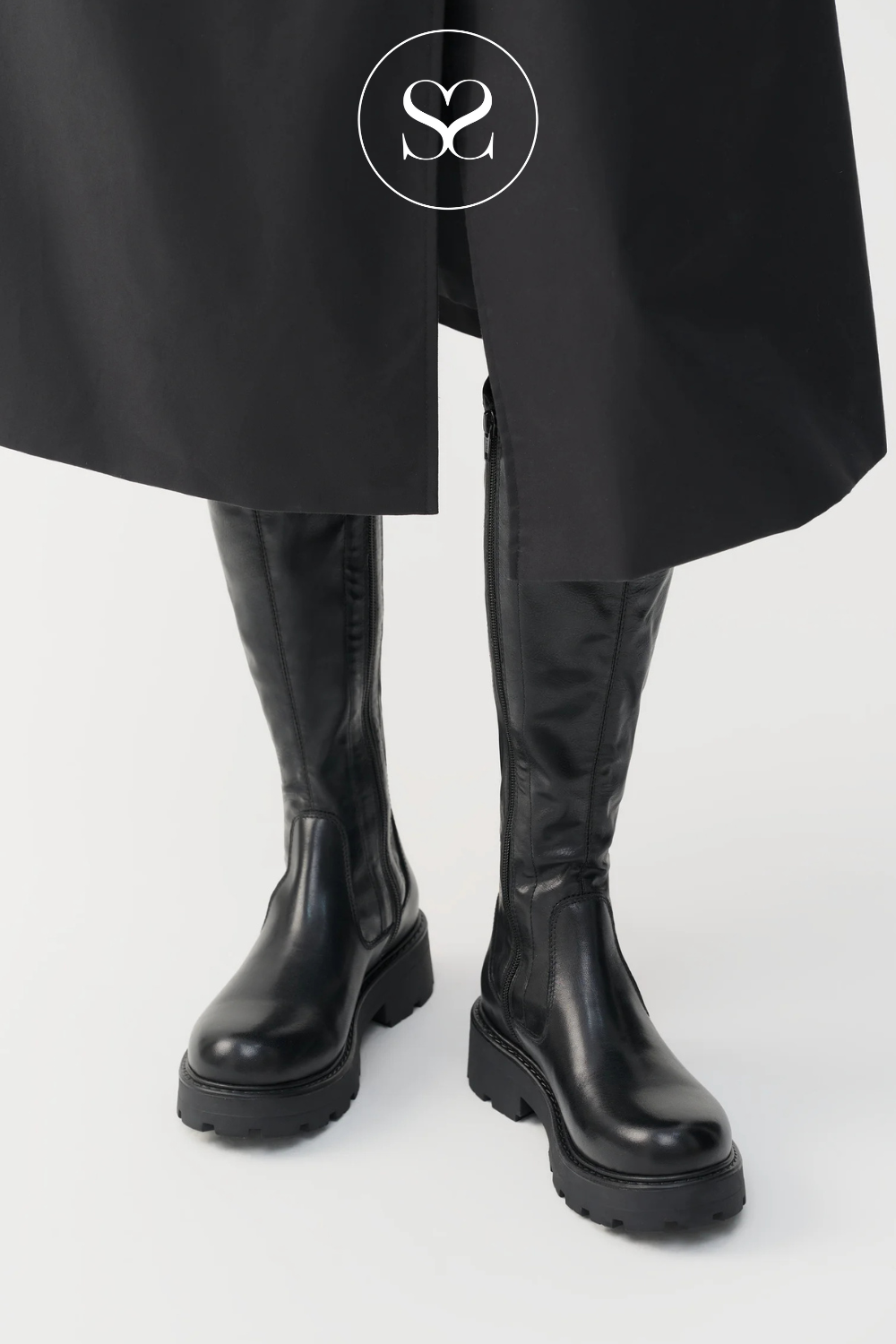 VAGABOND COSMO 5249-002 BLACK LEATHER CHUNKY KNEE HIGH BOOTS