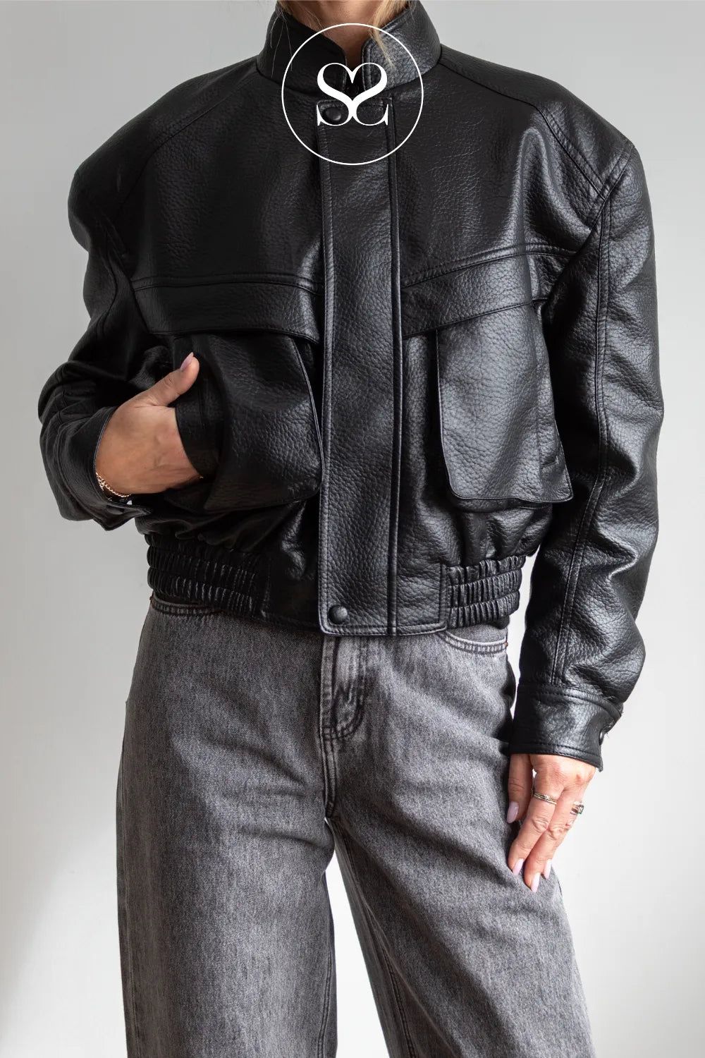 Black Cropped Leather Jacket - CV2202