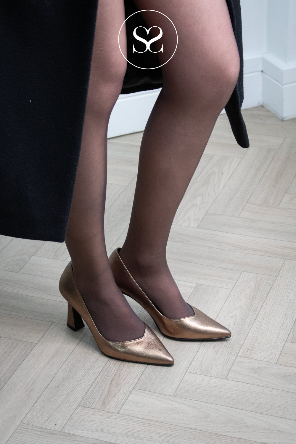 LODI BRONZE POINTED TOE FLARED HEEL COURT SHOES - RALINA