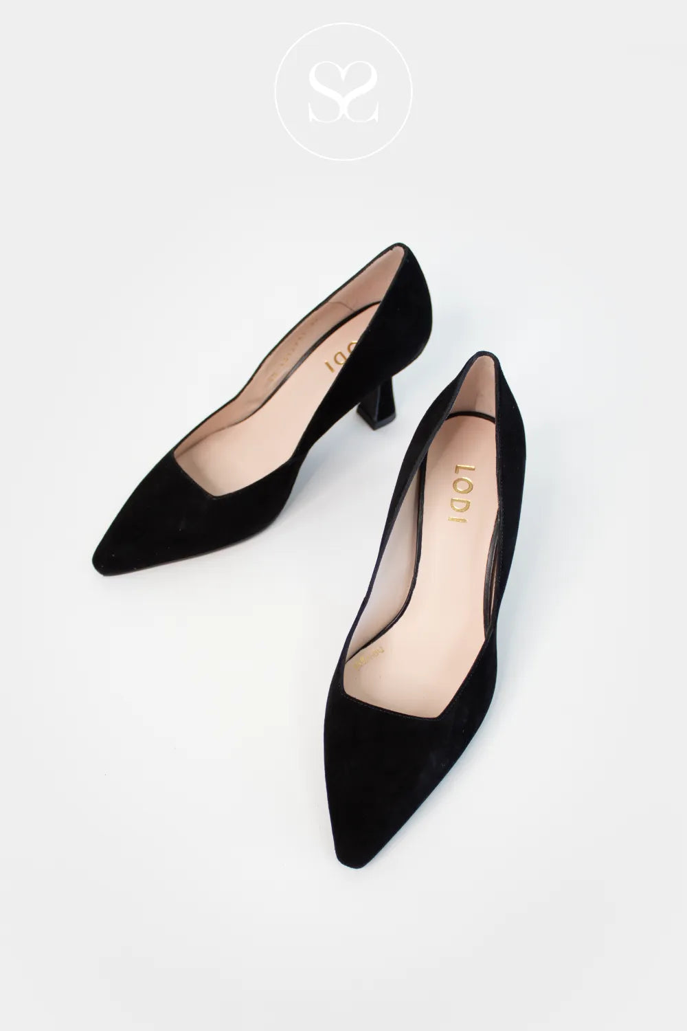LODI NAVY FLARED HEEL POINTED TOE COURT SHOES GENIUS