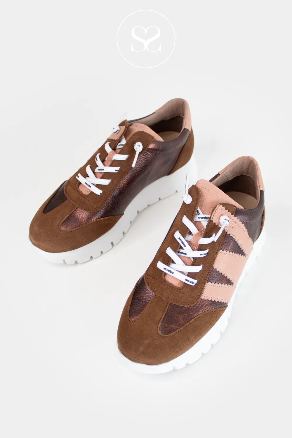 Bronze metallic, rust and pink colour lightweight wedge trainers for women in Ireland from Wonders shoes