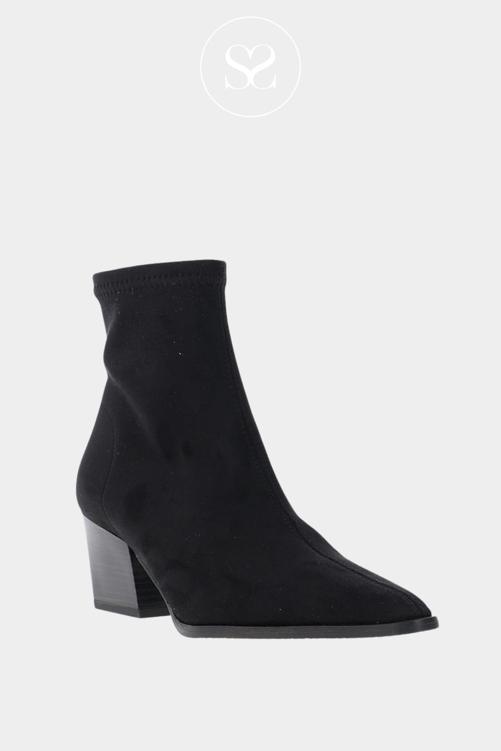 Comfortable Miss Elastic Black Suede Western Ankle Boots  with Cuban Heel - 78151