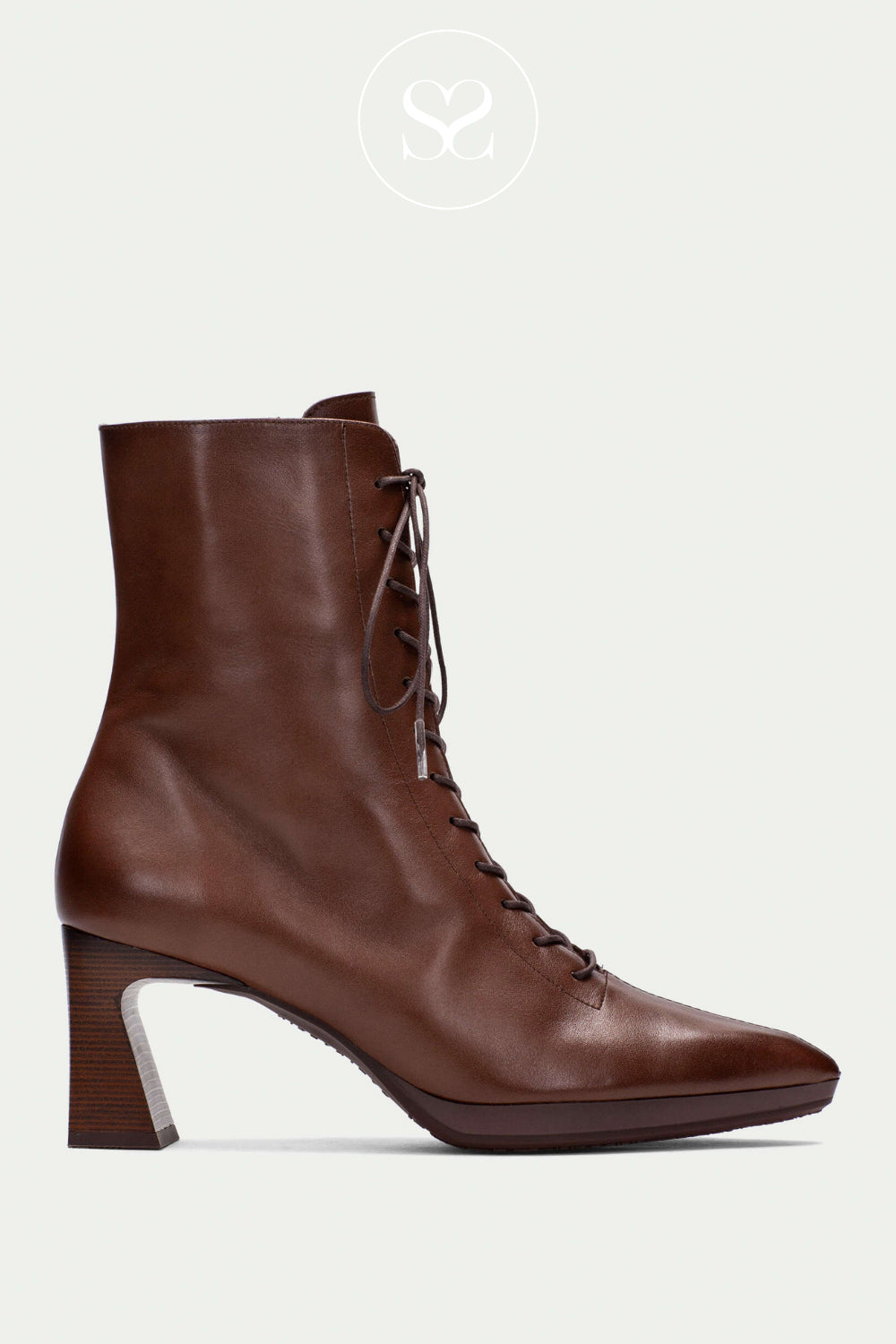HISPANITAS BROWN POINTED TOE LACE UP BLOCK HEEL BOOTS HI254379