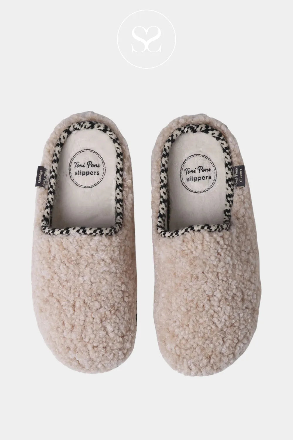 TONI PONS BEIGE SLIDER STYLE SLIPPER - DARLA-SB WITH Soft faux fur fleece lining 