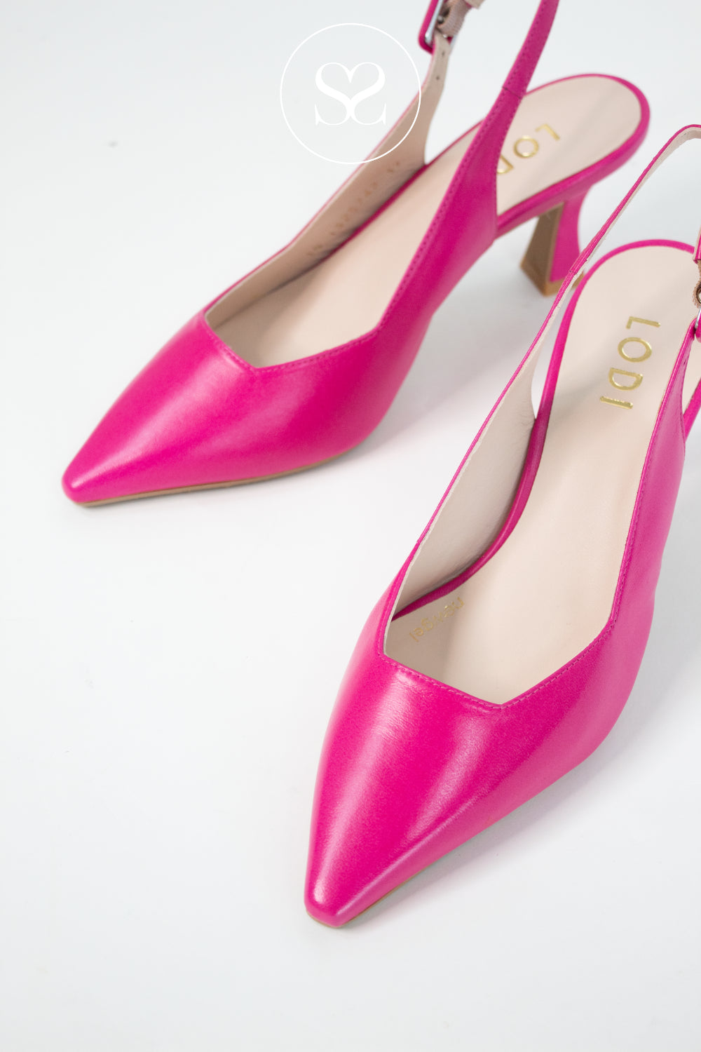 Lodi Juco Pink Leather Slingback Mid-Heel Court Shoes