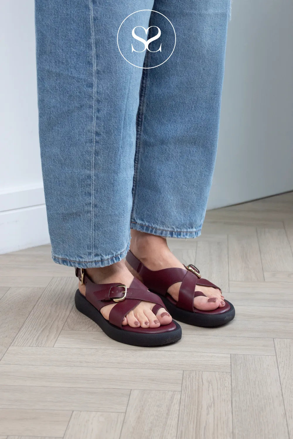 Wonders Wine Slingback Flatform Sandals - AB-1332