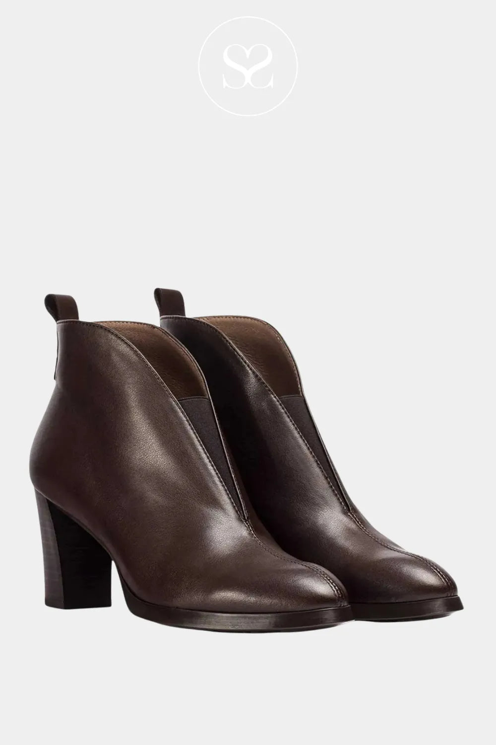 WONDERS CHOCOLATE BROWN POINTED HEELED ANKLE BOOTS - L-1112 with block heel and rounded toe