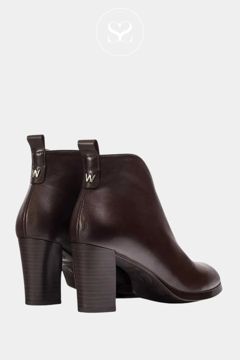 WONDERS CHOCOLATE BROWN POINTED HEELED ANKLE BOOTS - L-1112 for women with signature 'w' logo