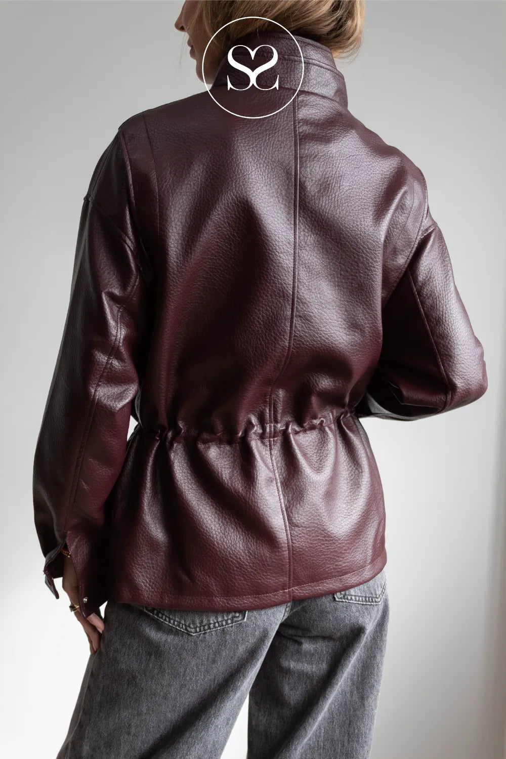 Burgundy Double Breasted Leather Jacket - CV2213
