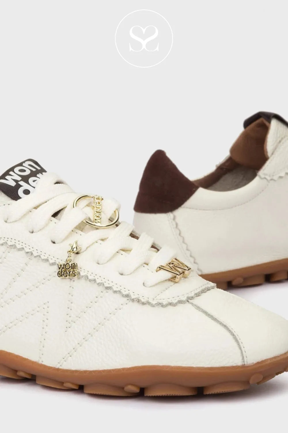 WONDERS WHITE LIGHTWEIGHT TRAINER FOR WOMEN - AP-1203 FOR WOMEN WITH WHITE LACES AND GOLD CHARM DETAILS 