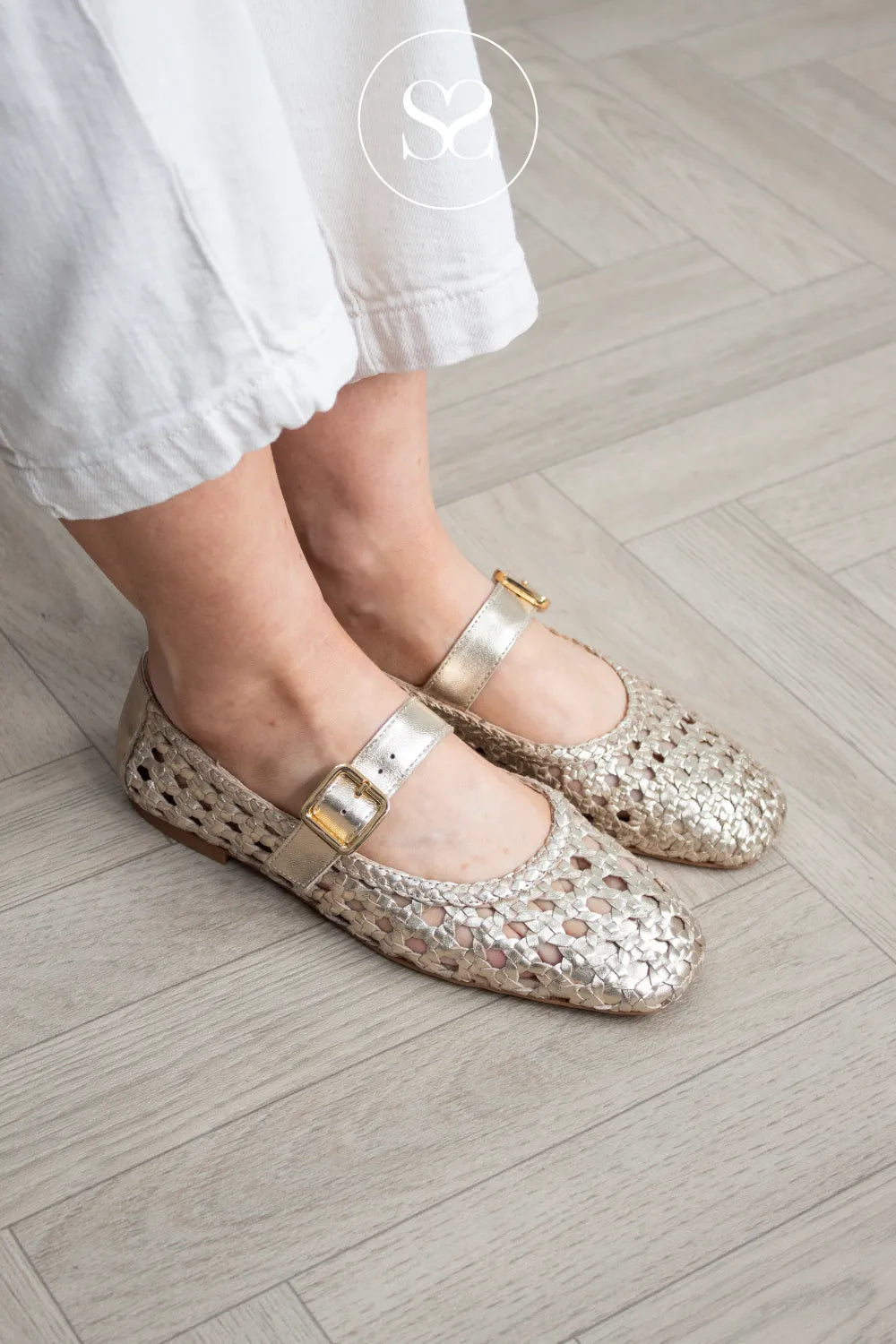 Unisa Gold Braided Leather Mary Jane Pumps-Balza