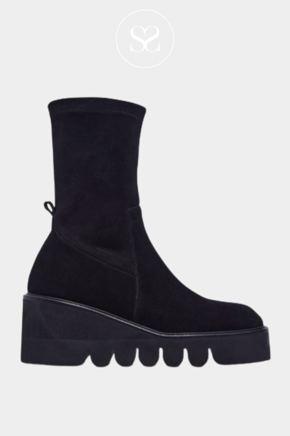CARL SCARPA BLACK SUEDE WEDGE PULL ON SOCK BOOTS ARIELLA
