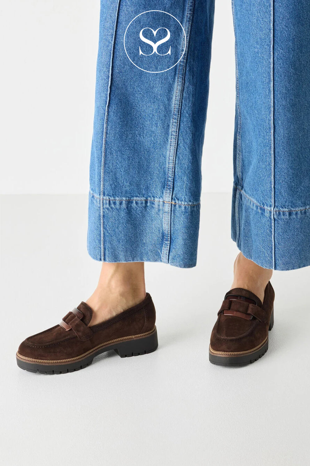 Tamaris Brown Suede Chunky Loafers with a 4cm platform heel