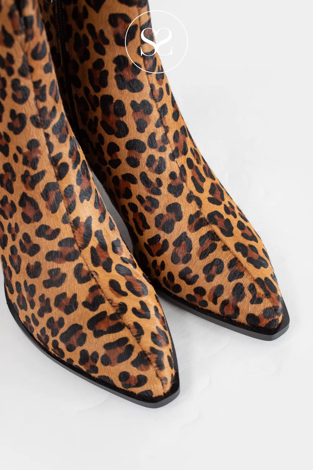 LORETTA VITALE LEOPARD BLOCK HEEL ANKLE BOOTS C9676 FOR WOMEN WITH POINTED TOE AND INSIDE ZIP FASTENING 