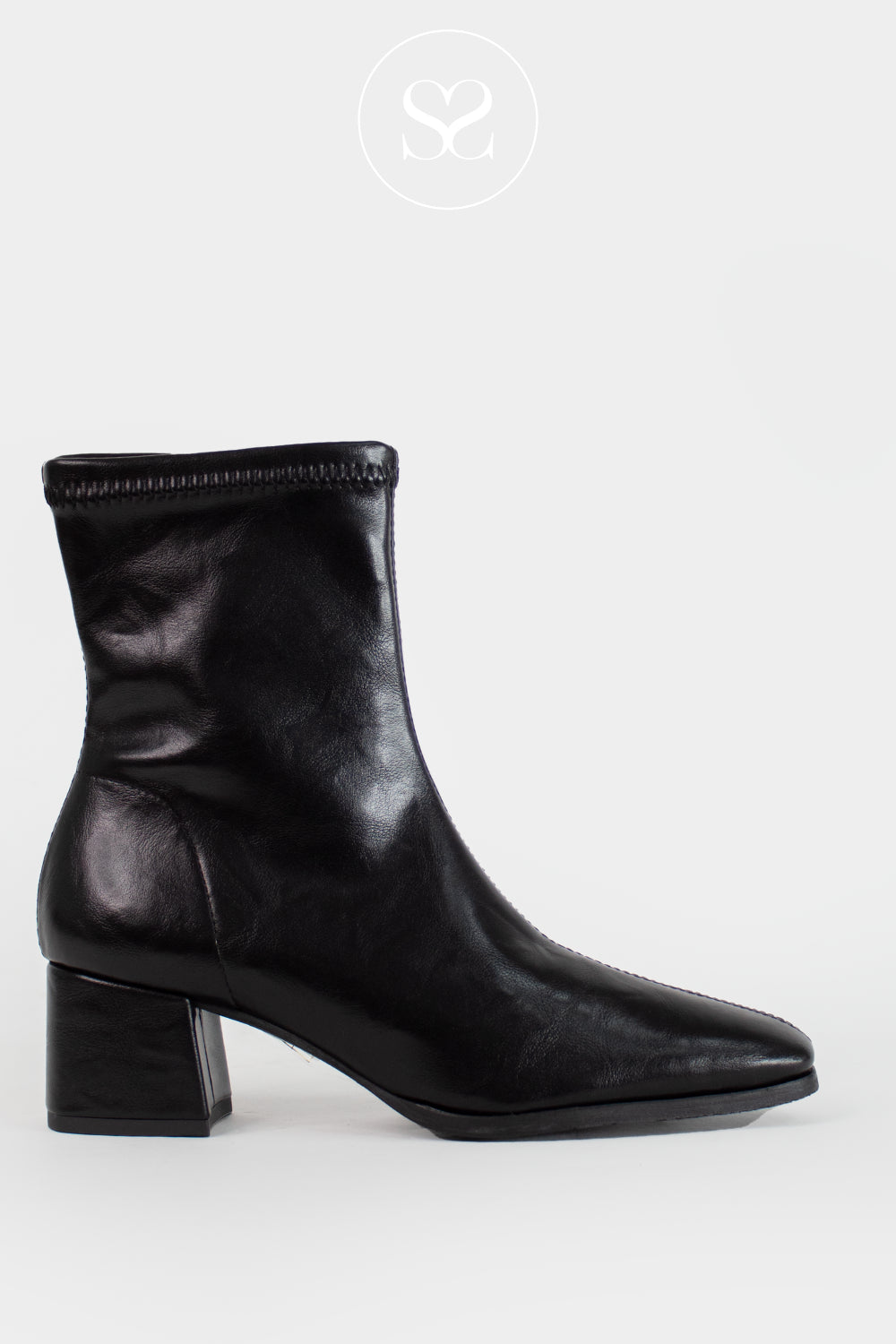 Miss Elastic Black Block Heel Sock Boots - 78330