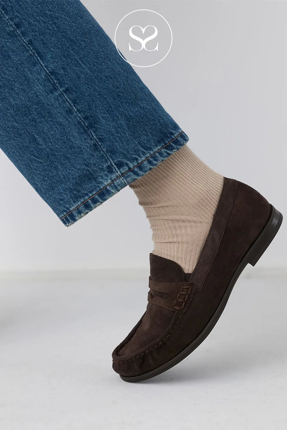 Paul Green Minimal brown flat shoe finished with small metal trim detailing on the front for a refined touch for Women in Ireland