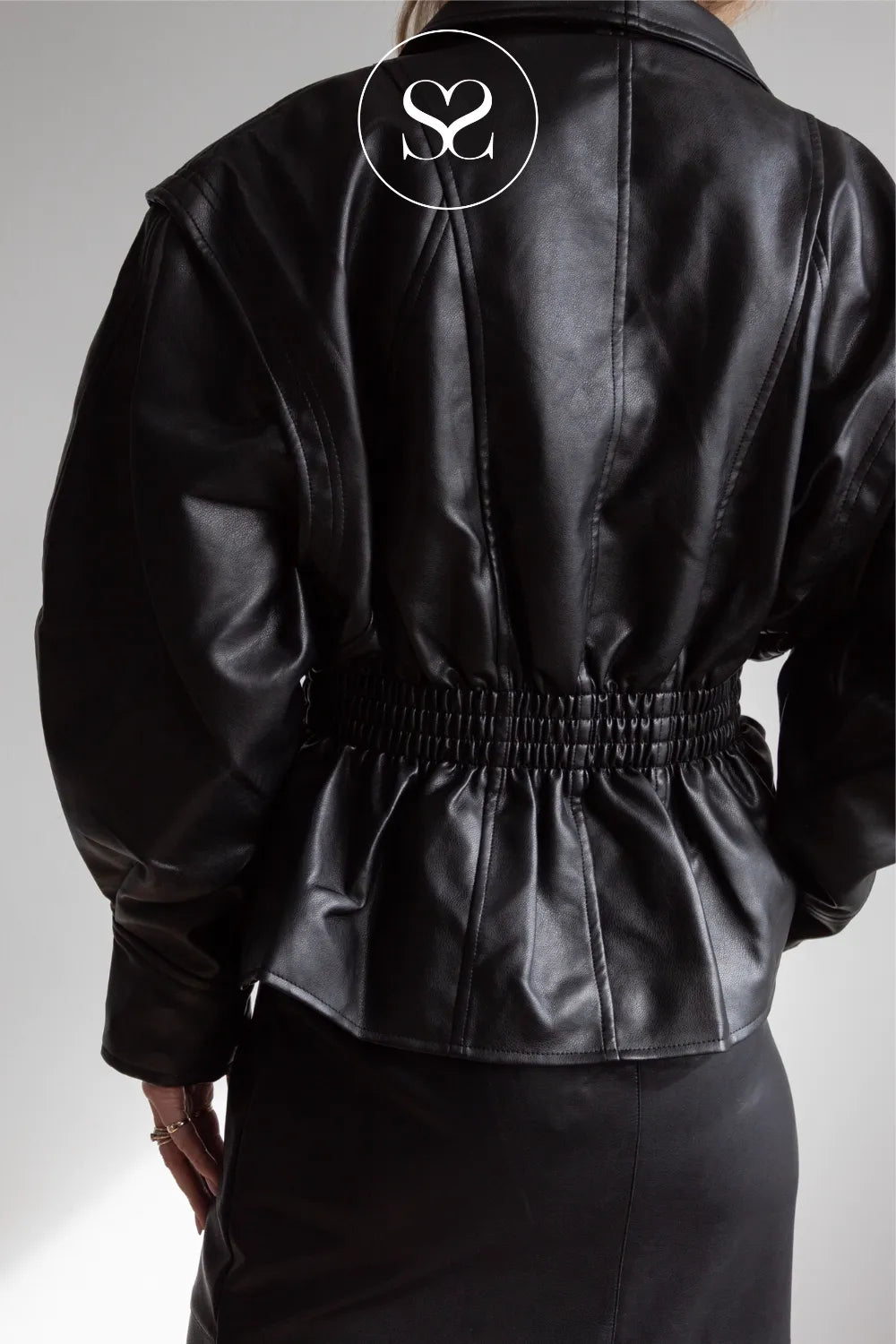 Black Waisted Leather Jacket - PU10331