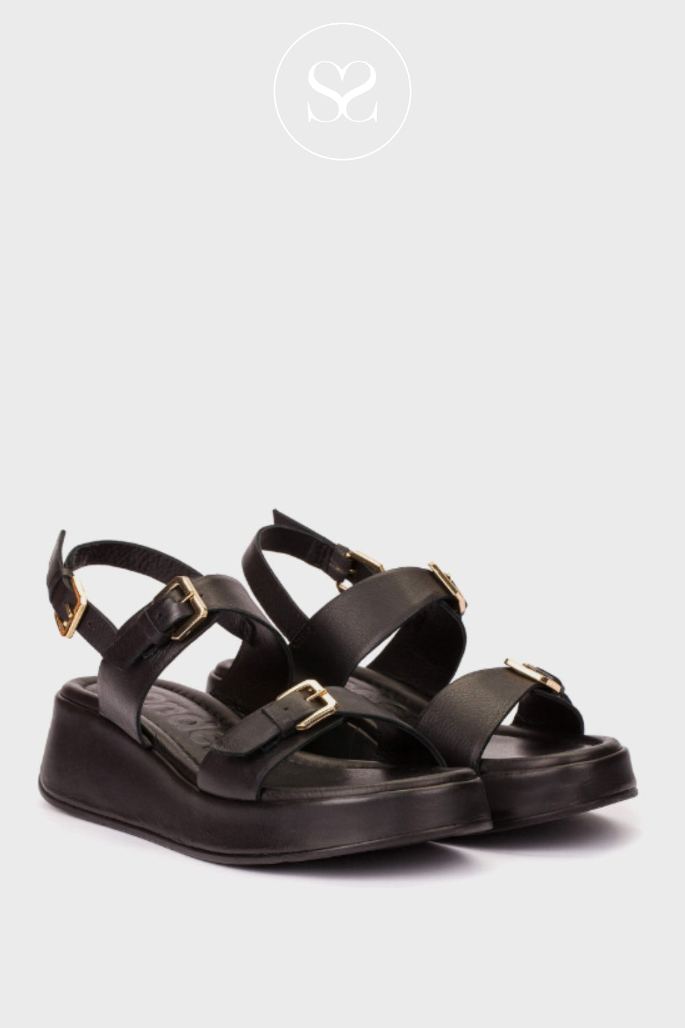 Wonders Black Wedge Sandals - AT-1057