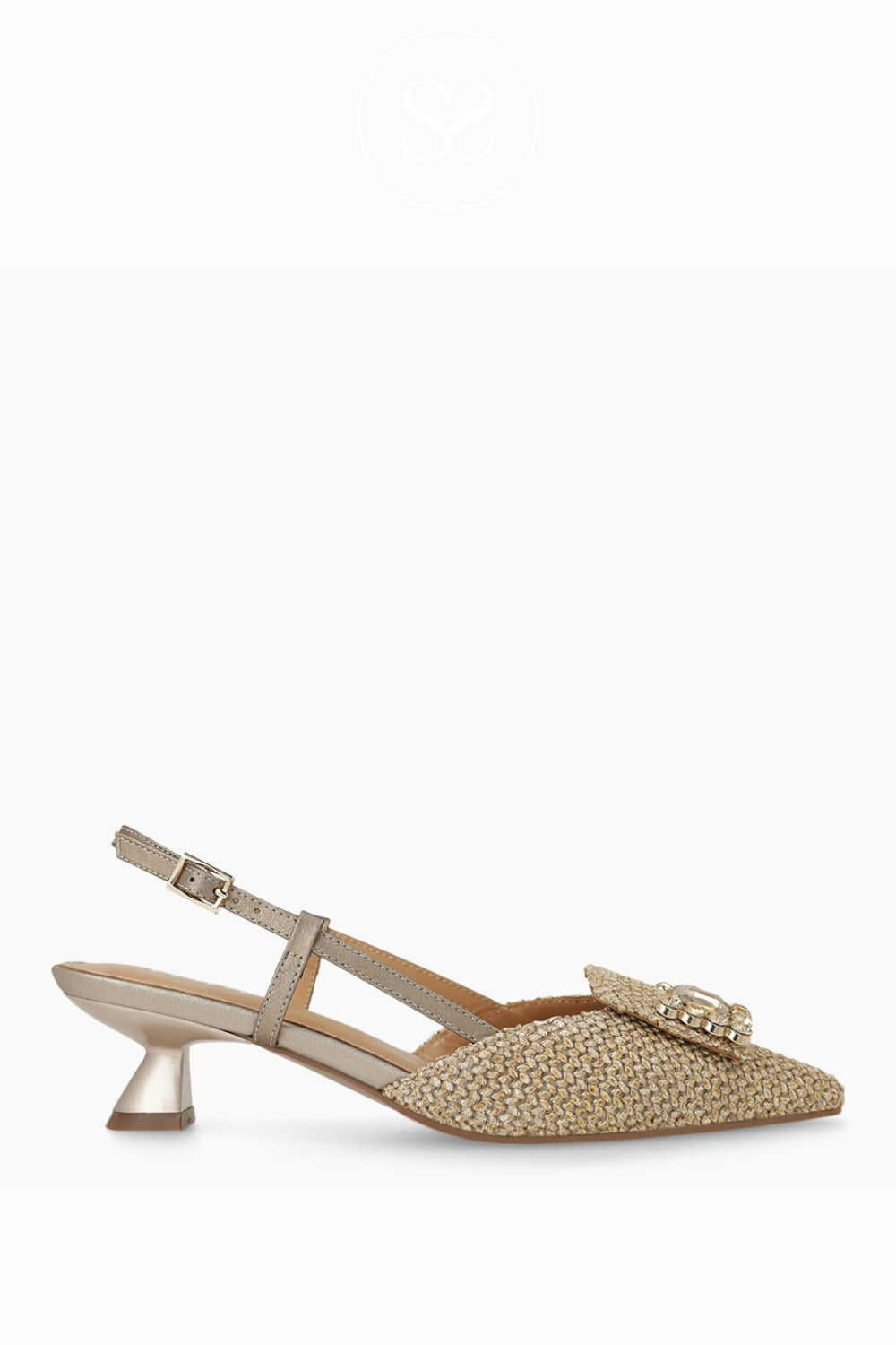 Lodi Gold Woven Kitten Heel Shoes - A-Casiopea
