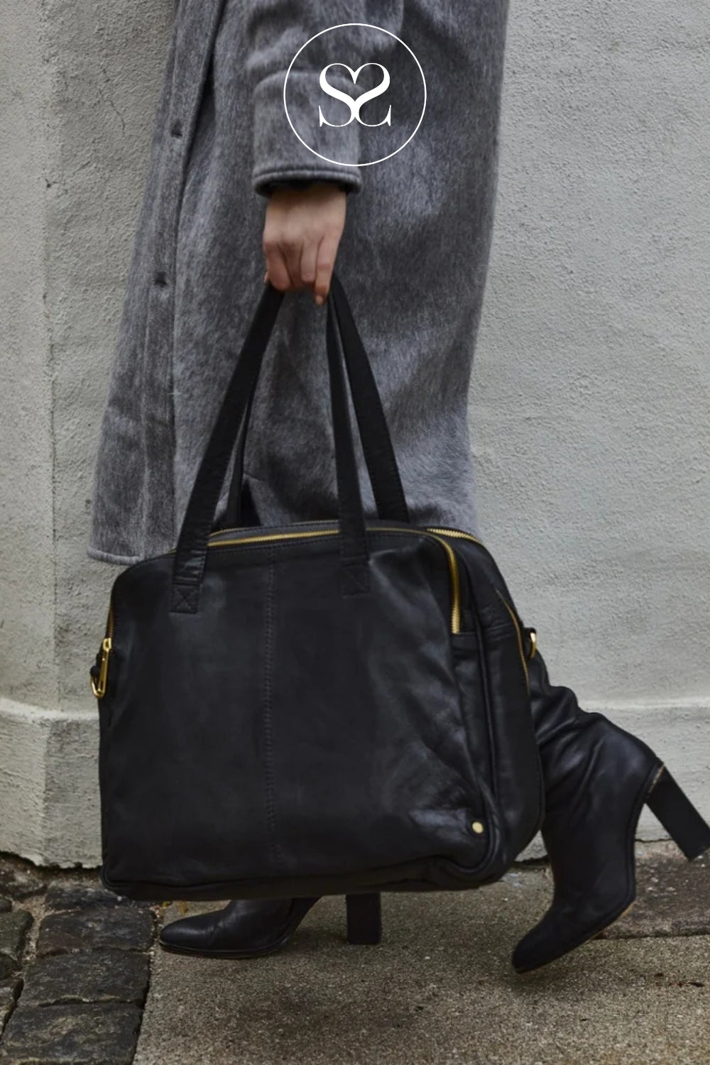 Depeche Black Leather work Tote / Laptop Bag - 12012