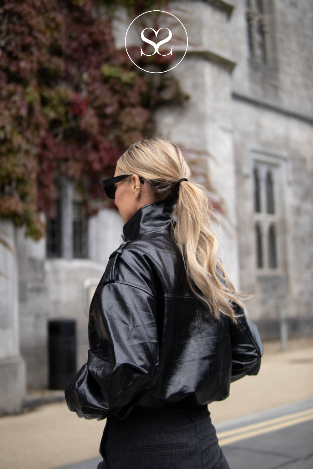 Black Faux Patent Leather with High Collar - CV2212