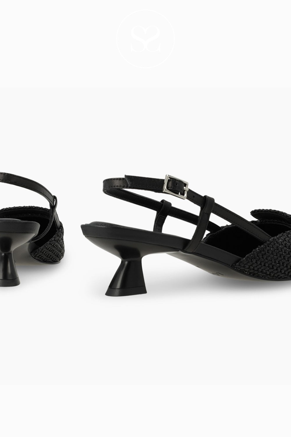 black kitten heel slingbacks with pointed toe from lodi - woven finish