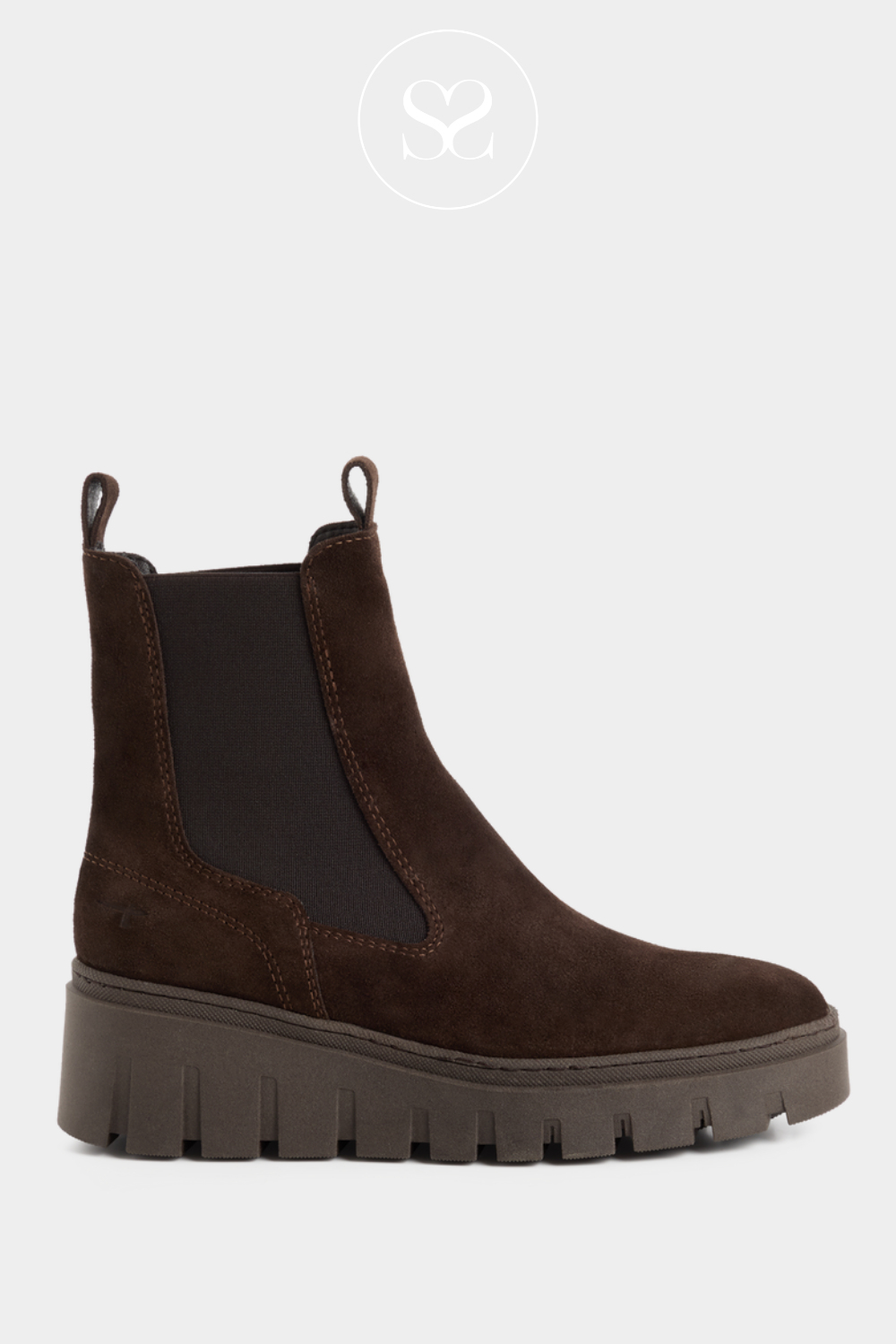 Tamaris Brown Suede Chunky Chelsea Boot — 1-25489-45