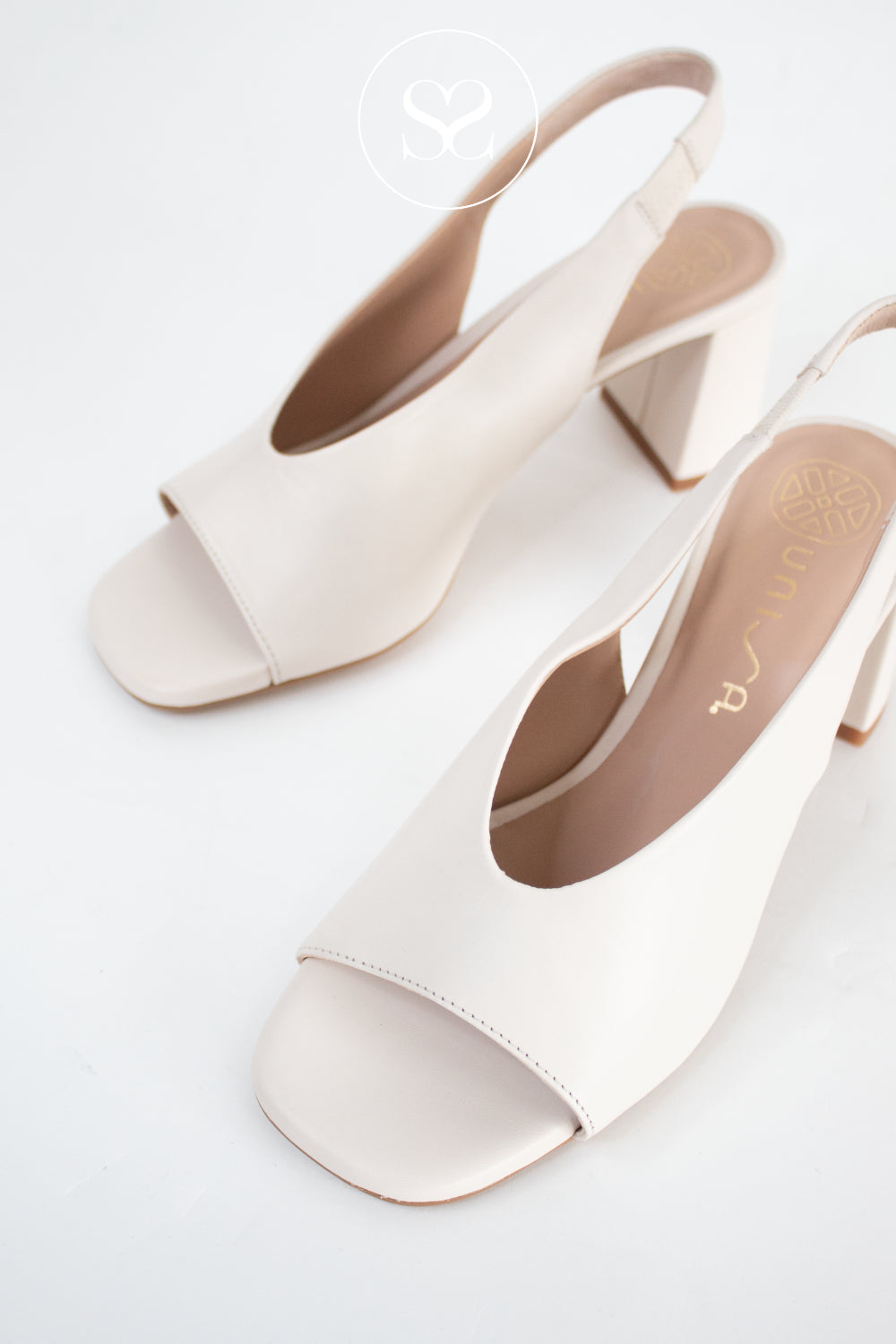 UNISA MONDY IVORY LEATHER BLOCK HEEL SLINGBACK SANDALS