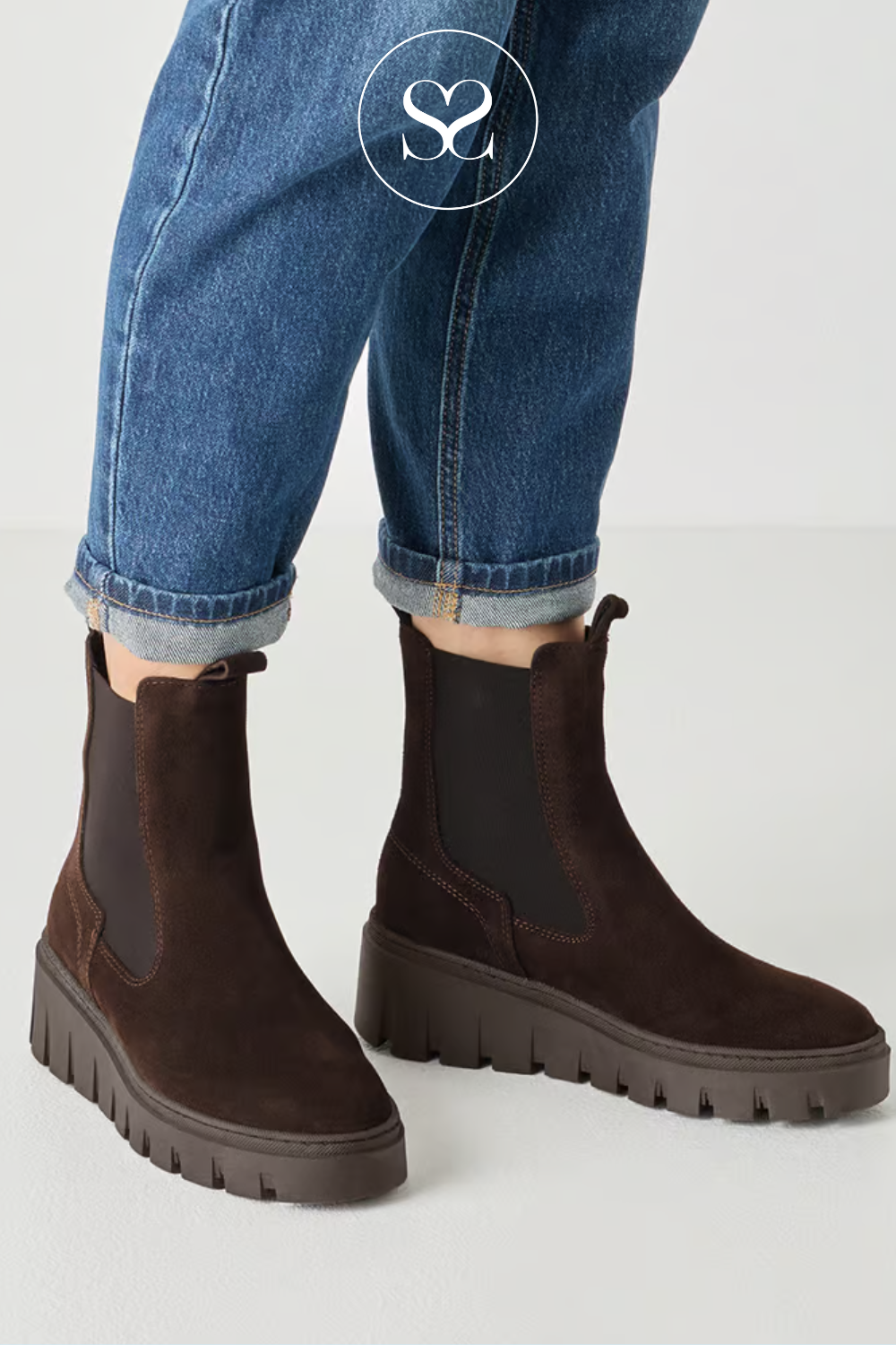 Tamaris Brown Suede Chunky Chelsea Boot — 1-25489-45 IRELAND