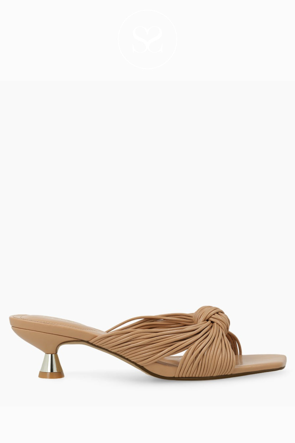 Lodi Camel Textured Heeled Mule Sandals - A-Denia