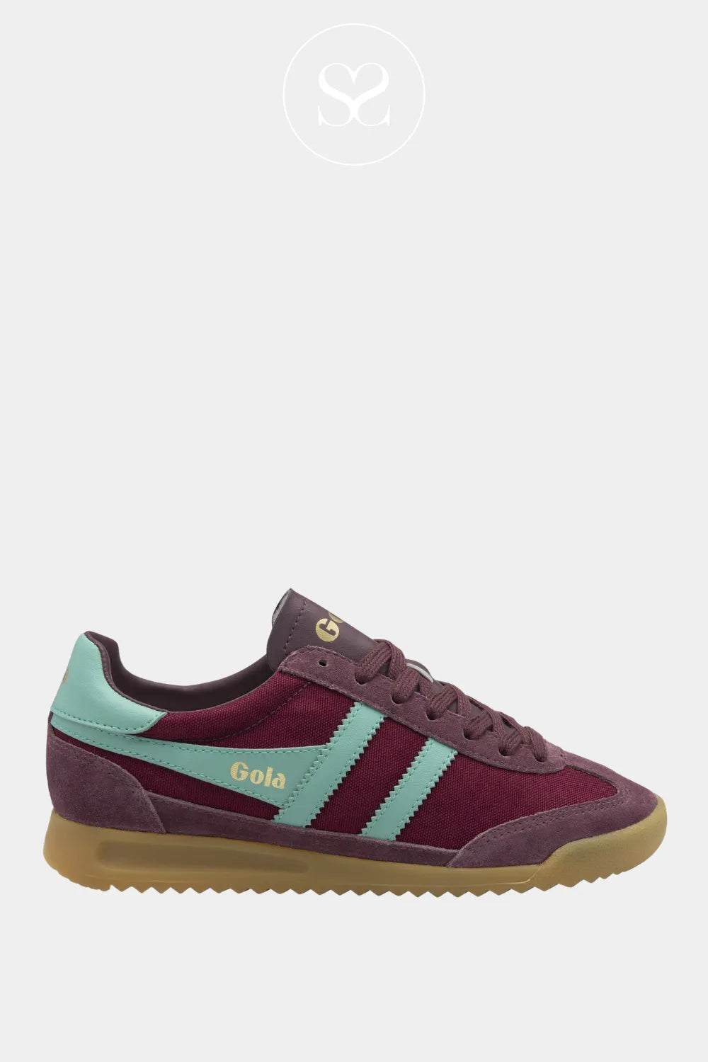 GOLA TORNADO WINE LEATHER TRAINERS WITH GUM SOLE AND SUEDE DETAIL