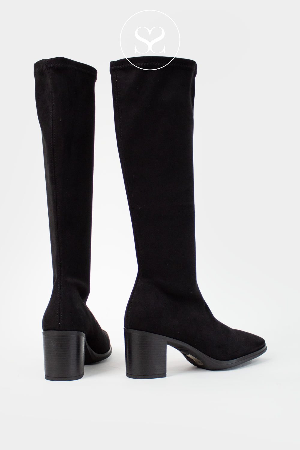 Comfortable Black Suede Knee High Sock Boots - 78202 - Miss Elastic Ireland